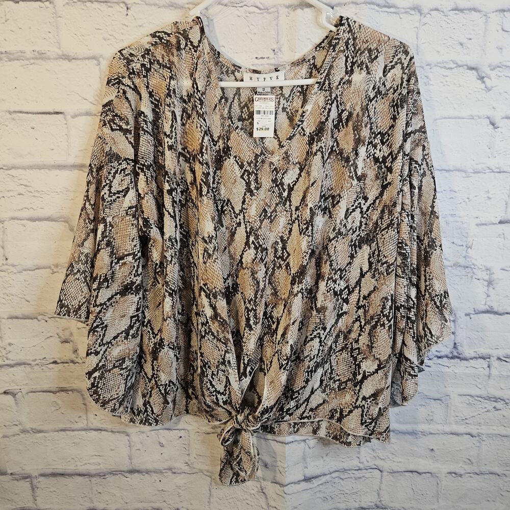 HYFVE Animal Print Tie Front Long Sleeve Flutter Blouse Size S NWT